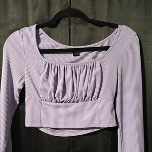 Lavender Long Sleeve Ribbed Crop Top